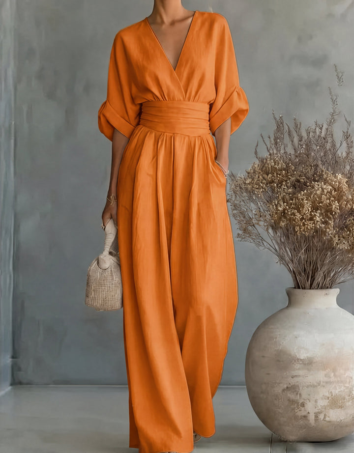 MONICA | Elegant V-Neck Wide-Leg Jumpsuit