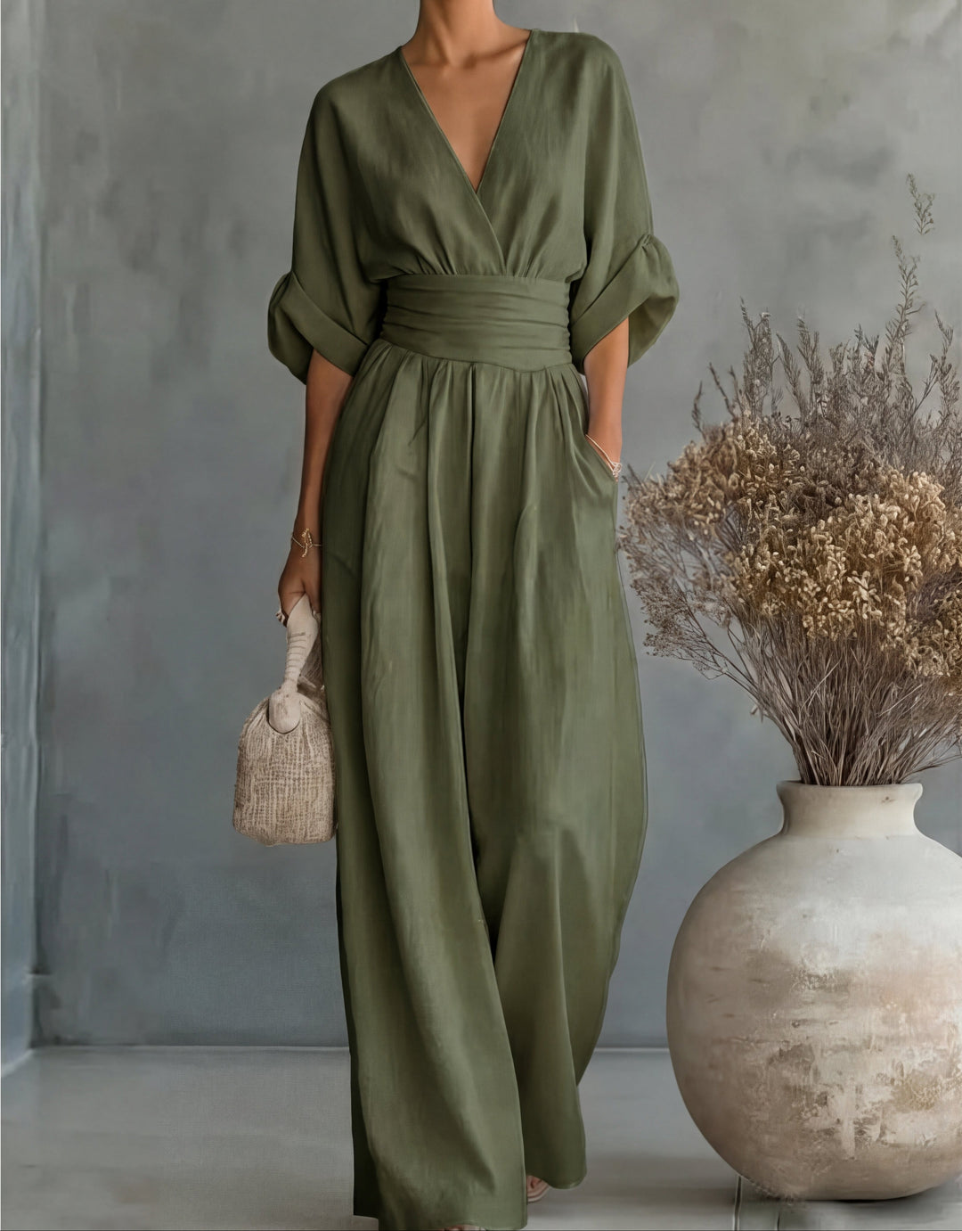 MONICA | Elegant V-Neck Wide-Leg Jumpsuit