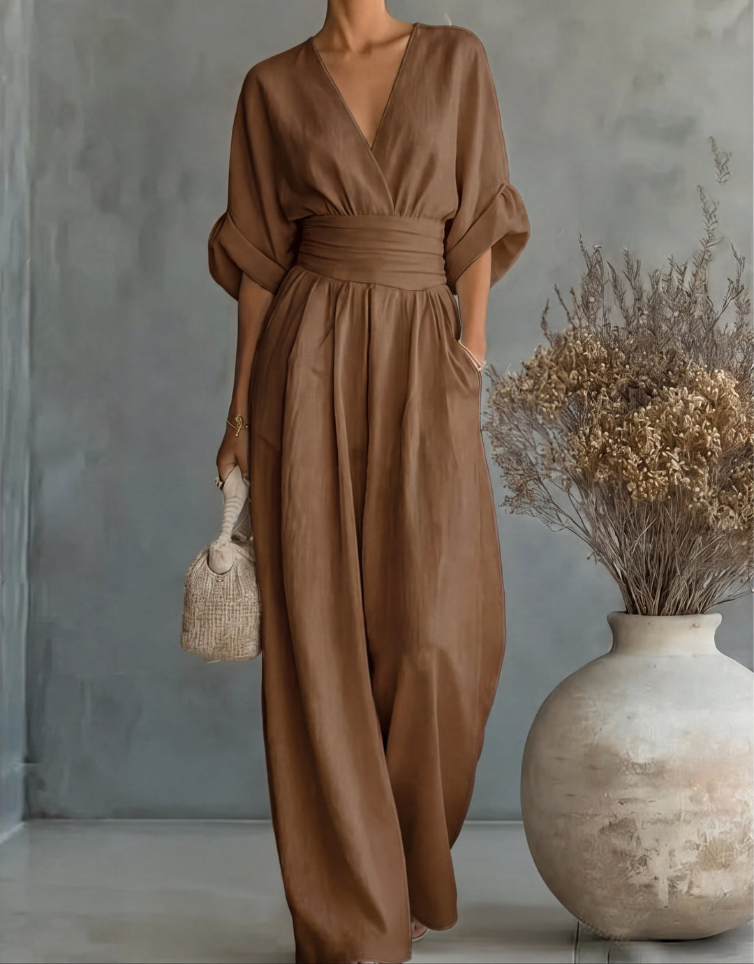 MONICA | Elegant V-Neck Wide-Leg Jumpsuit