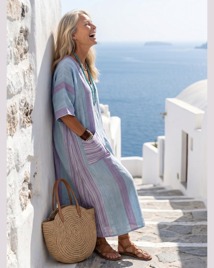 Cressida midi dress in sky blue, relaxed short sleeves