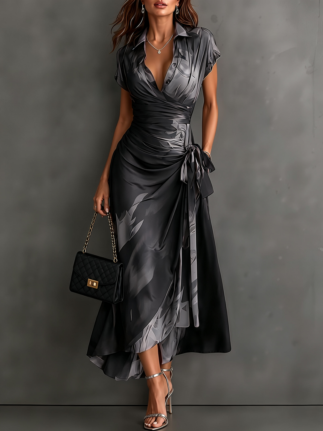 Marguerite Abstract Print Wrap Midi Dress