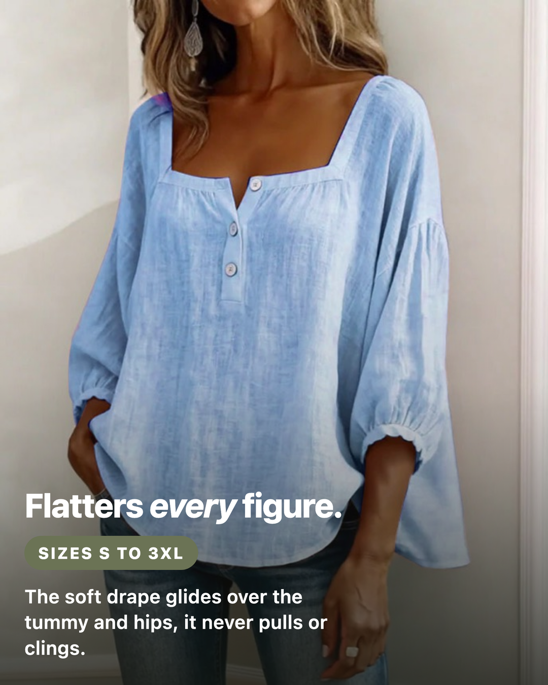 Gertrude blouse flatters every figure, sizes S to 3XL