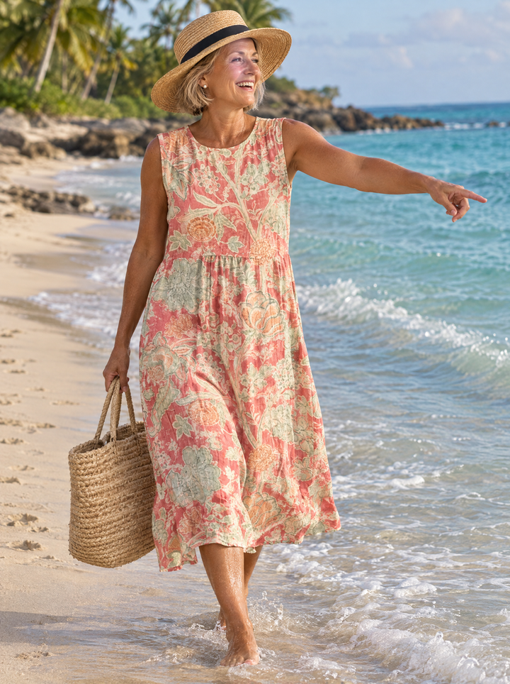 Coralee Coral Garden Midi Dress