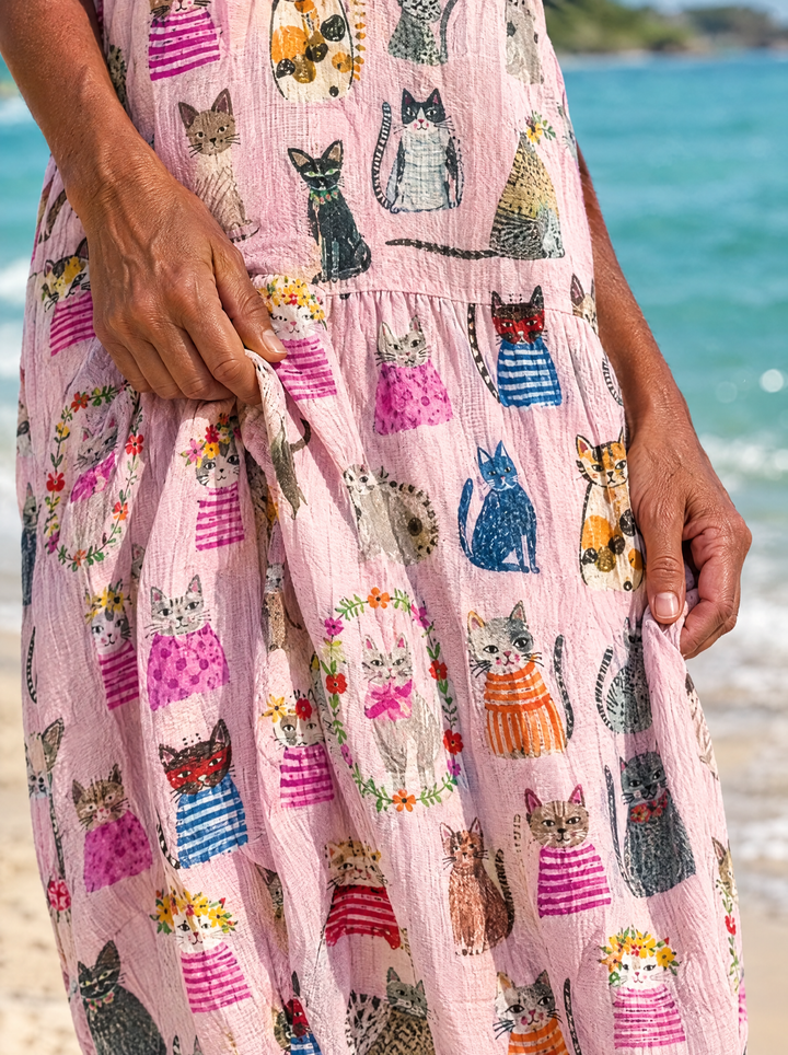 Kitty Cat Print Midi Dress