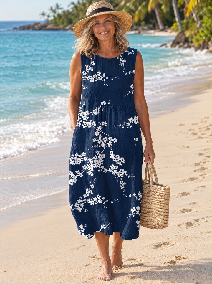 Sakura Navy Blossom Midi Dress