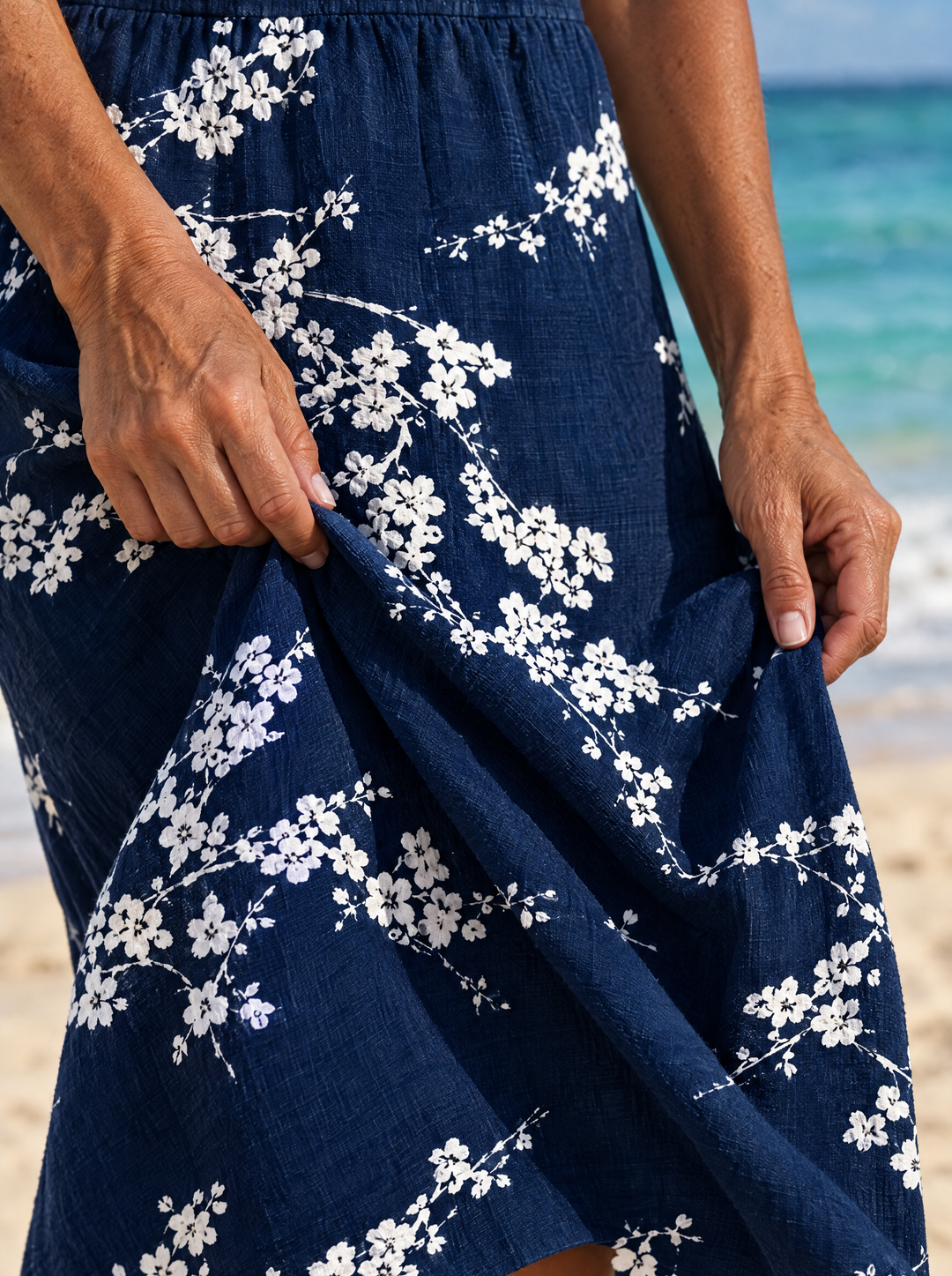Sakura Navy Blossom Midi Dress