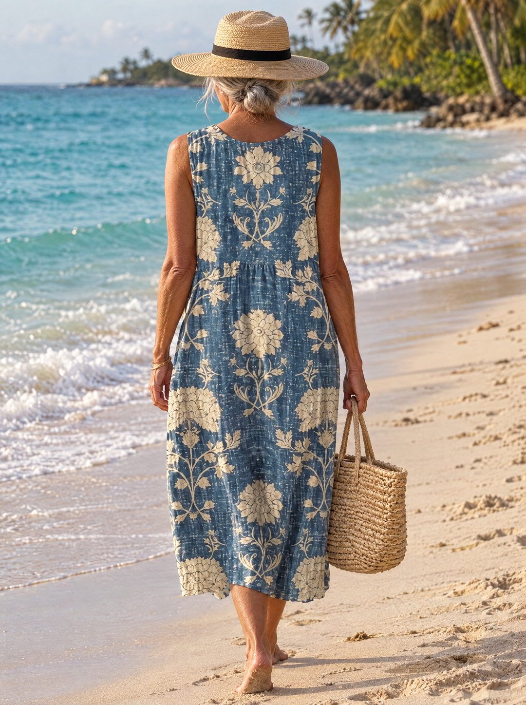 Azura Blue Damask Midi Dress