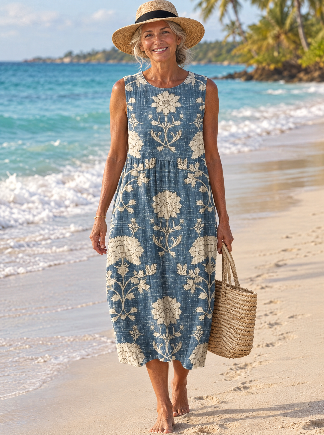 Azura Blue Damask Midi Dress