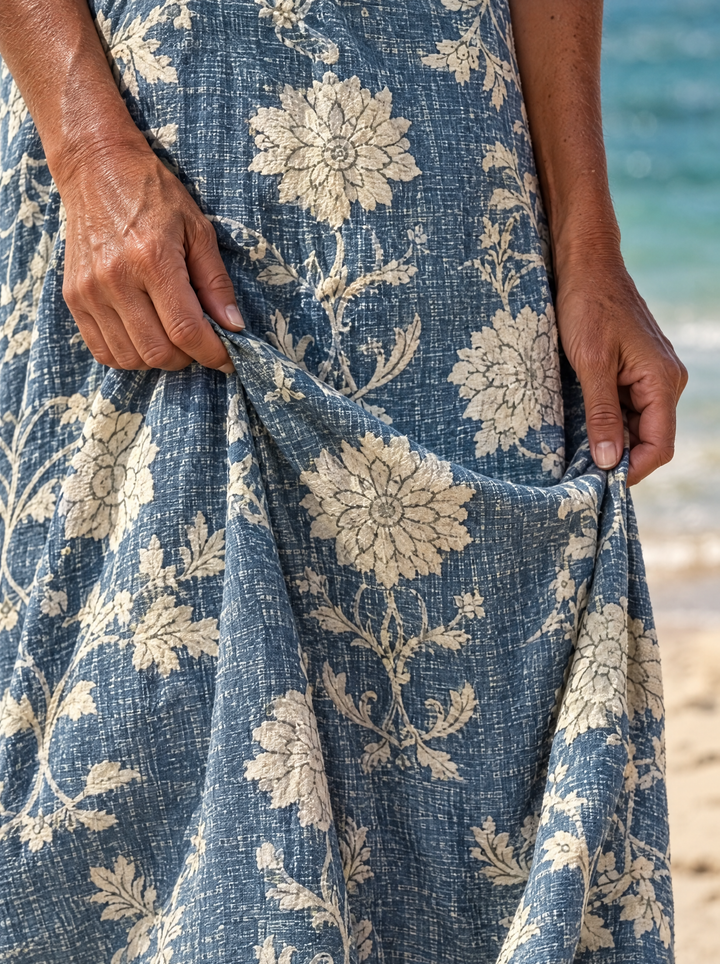 Azura Blue Damask Midi Dress