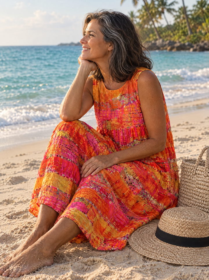 Saffron Sunset Brushstroke Midi Dress