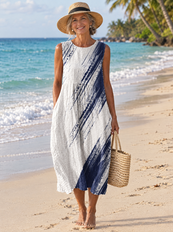 Isla Indigo Brushstroke Midi Dress