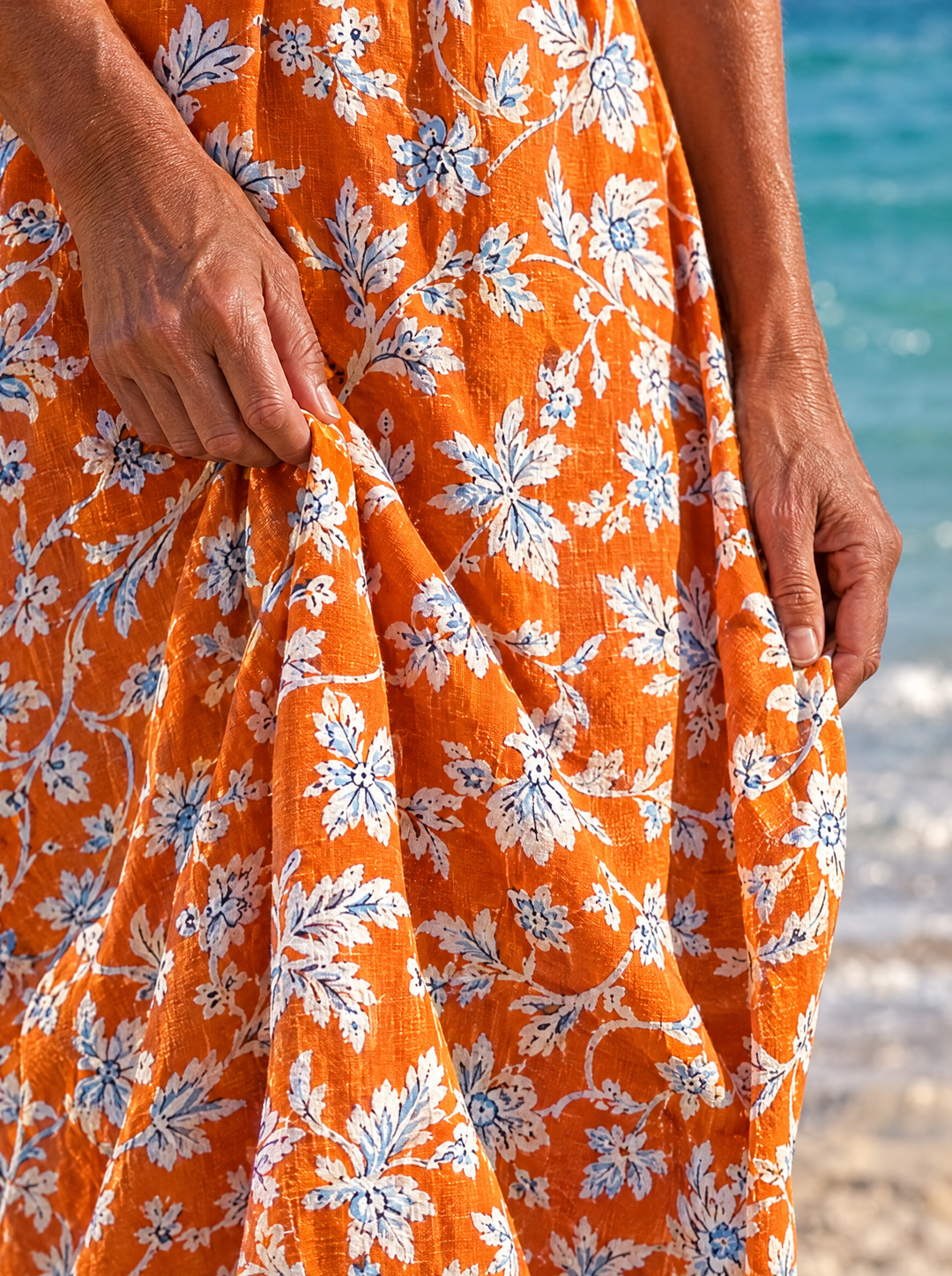 Tangerine Orange Floral Midi Dress