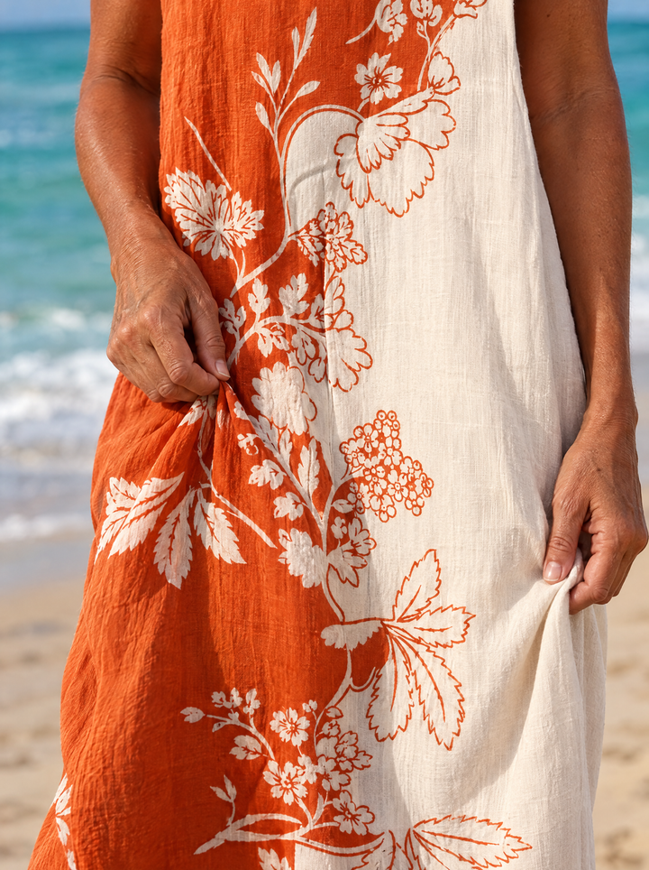 Autumn Two-Tone Botanical Midi Dress