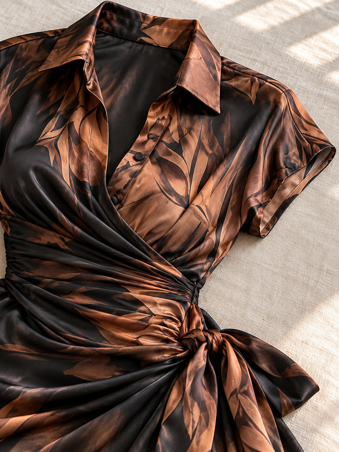 Marguerite Wrap Midi Dress - Brown - bodice detail