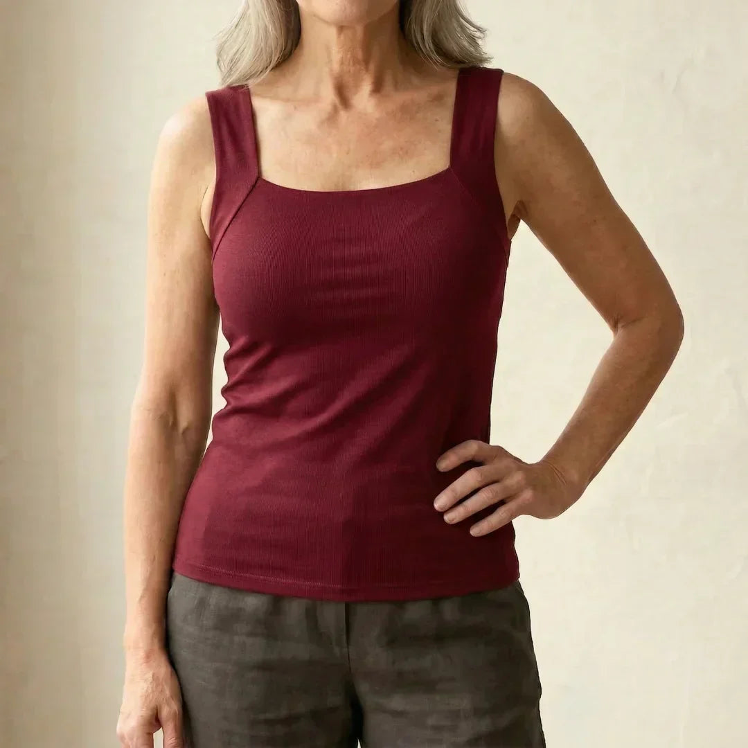 Marnie Built-In Bra Tank Top in Burgundy
