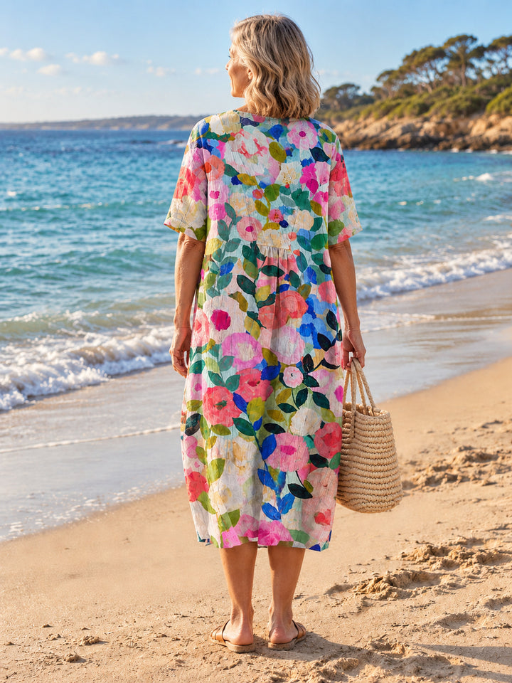 Nathalie V-Neck Dress - Floral 1 - back