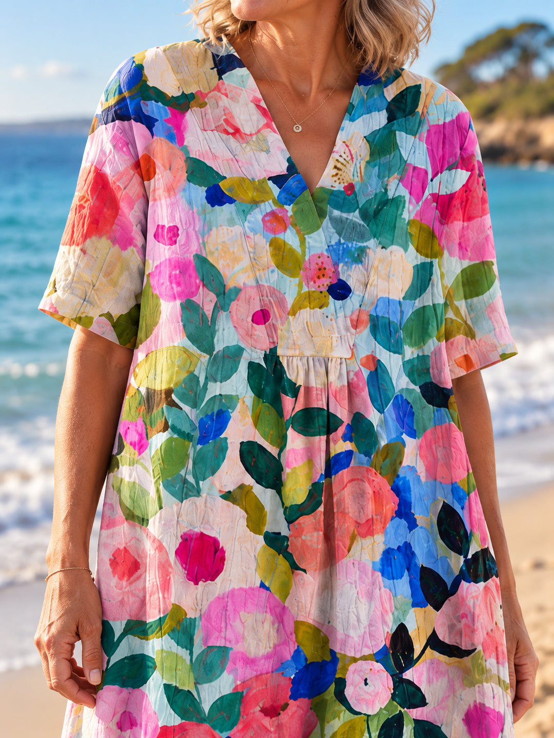 Nathalie V-Neck Dress - Floral 1 - bodice detail