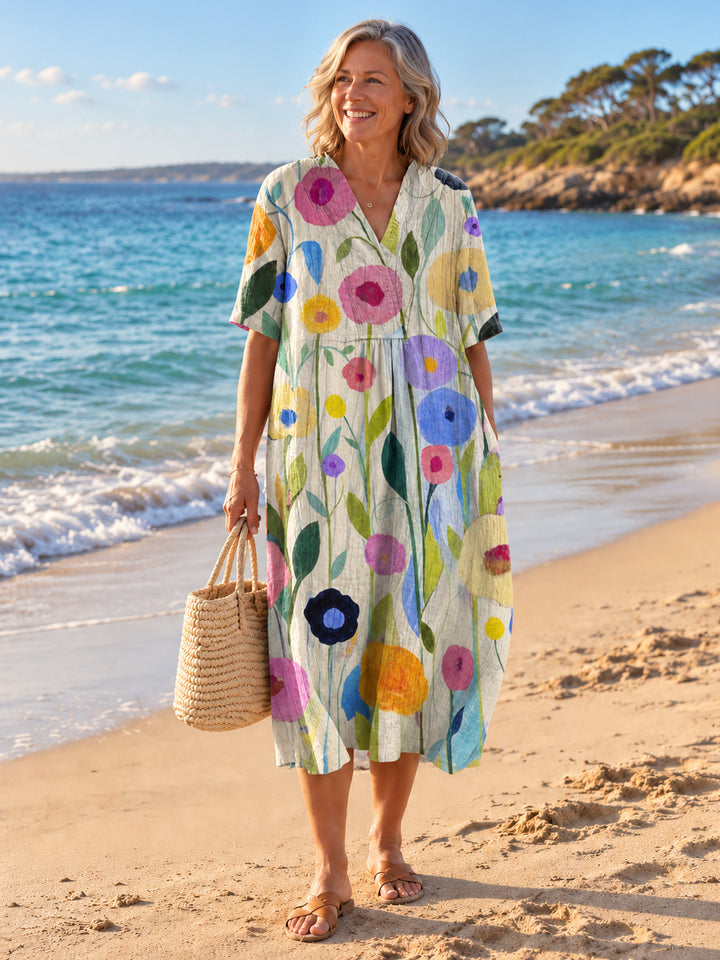 Nathalie V-Neck Dress - Floral 12 - front