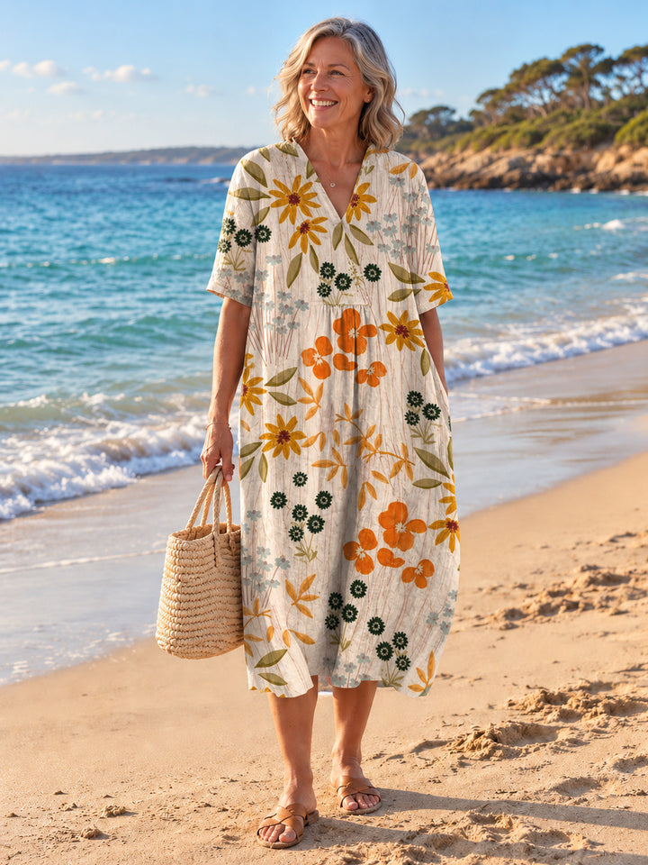 Nathalie V-Neck Dress - Floral 14 - front
