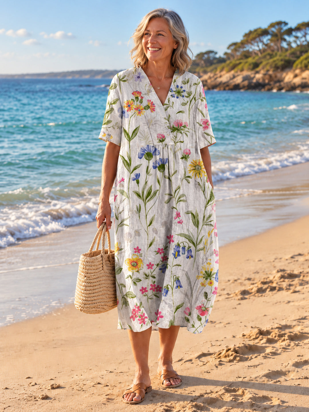 Nathalie V-Neck Dress - Floral 15 - front
