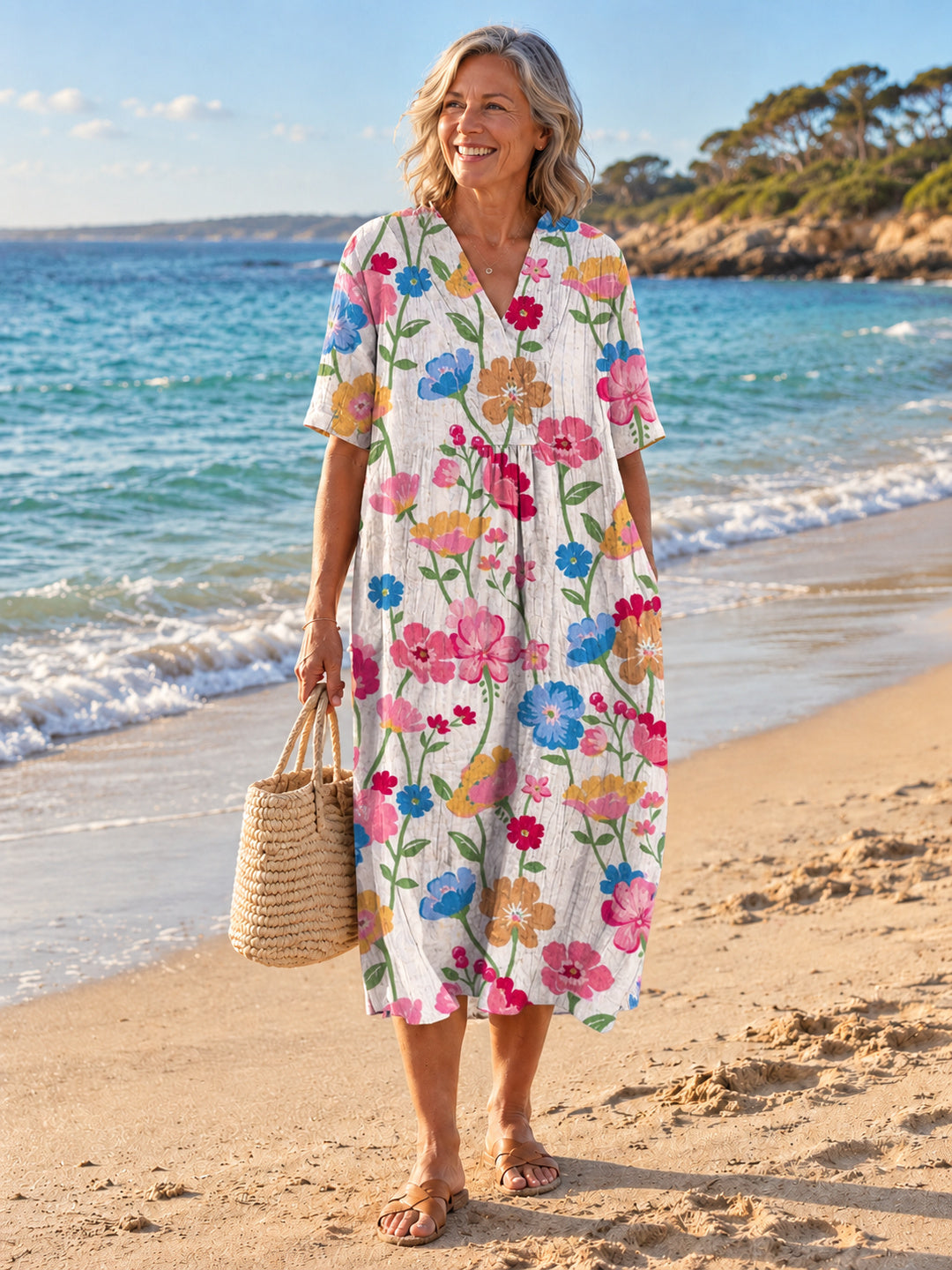 Nathalie V-Neck Dress - Floral 3 - front