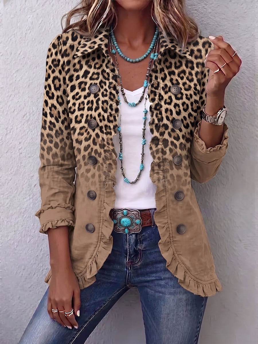 TAWNY leopard gradient ruffle jacket