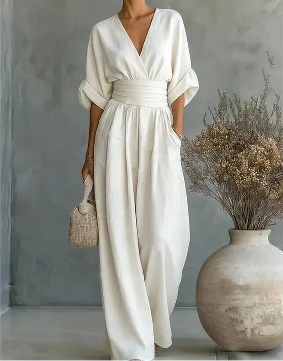 MONICA | Elegant V-Neck Wide-Leg Jumpsuit