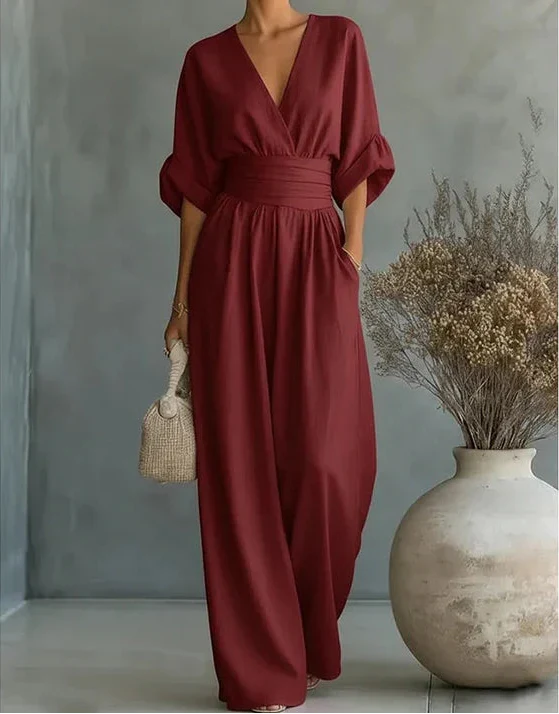MONICA | Elegant V-Neck Wide-Leg Jumpsuit