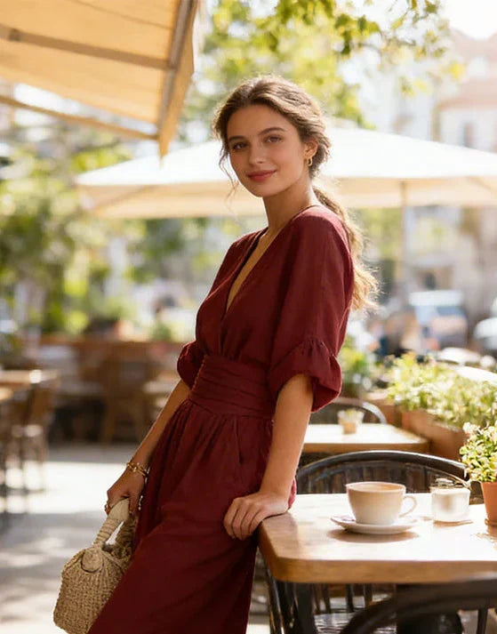MONICA | Elegant V-Neck Wide-Leg Jumpsuit