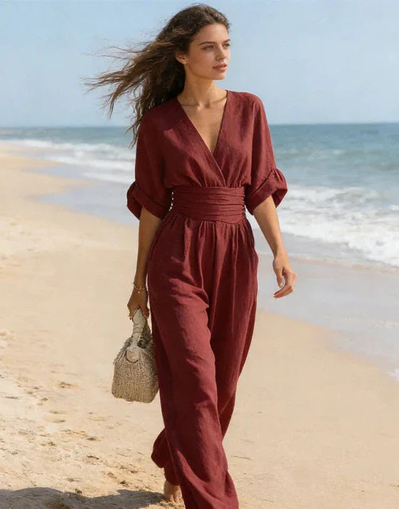 MONICA | Elegant V-Neck Wide-Leg Jumpsuit