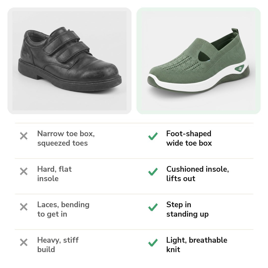 Tamsin slip-on compared with ordinary shoes