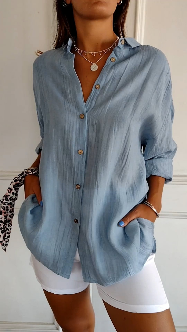 Tilda Oversized Linen Button-Down Shirt — Steel Blue