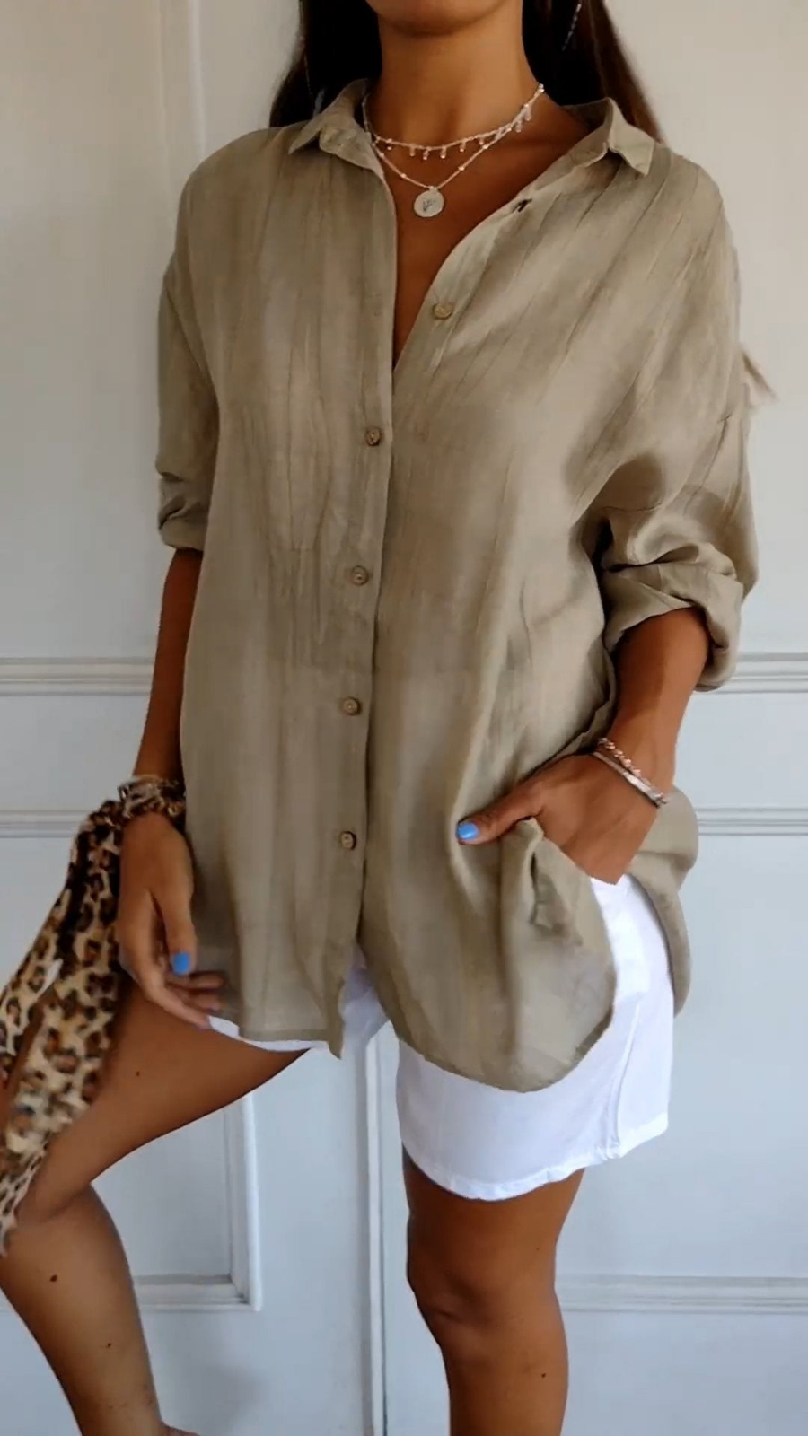 Tilda Oversized Linen Button-Down Shirt — Khaki