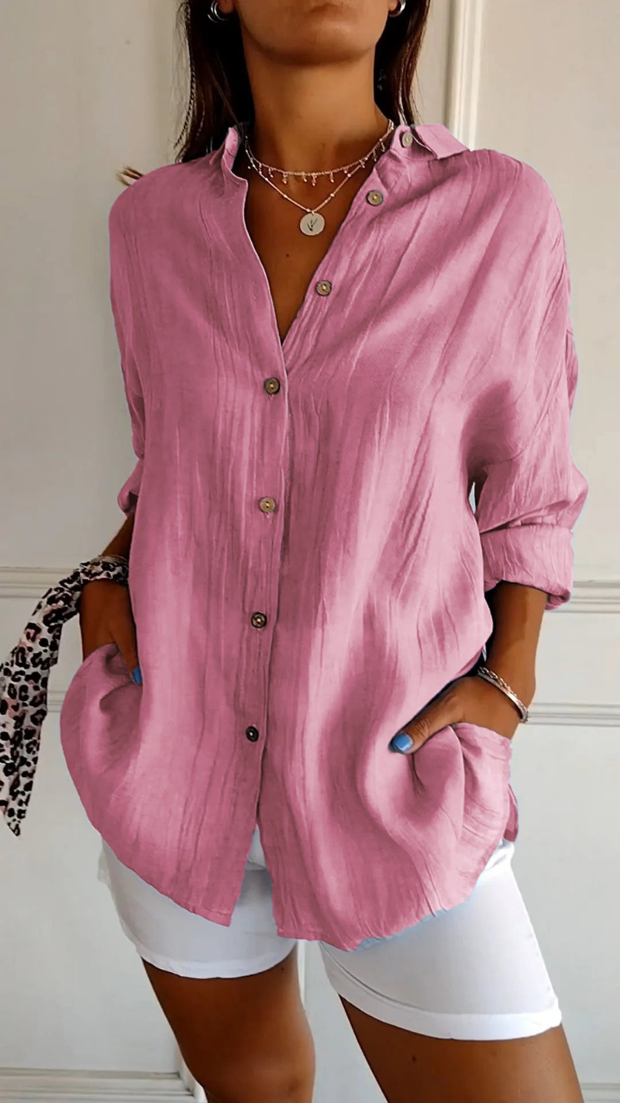 Tilda Oversized Linen Button-Down Shirt — Pink