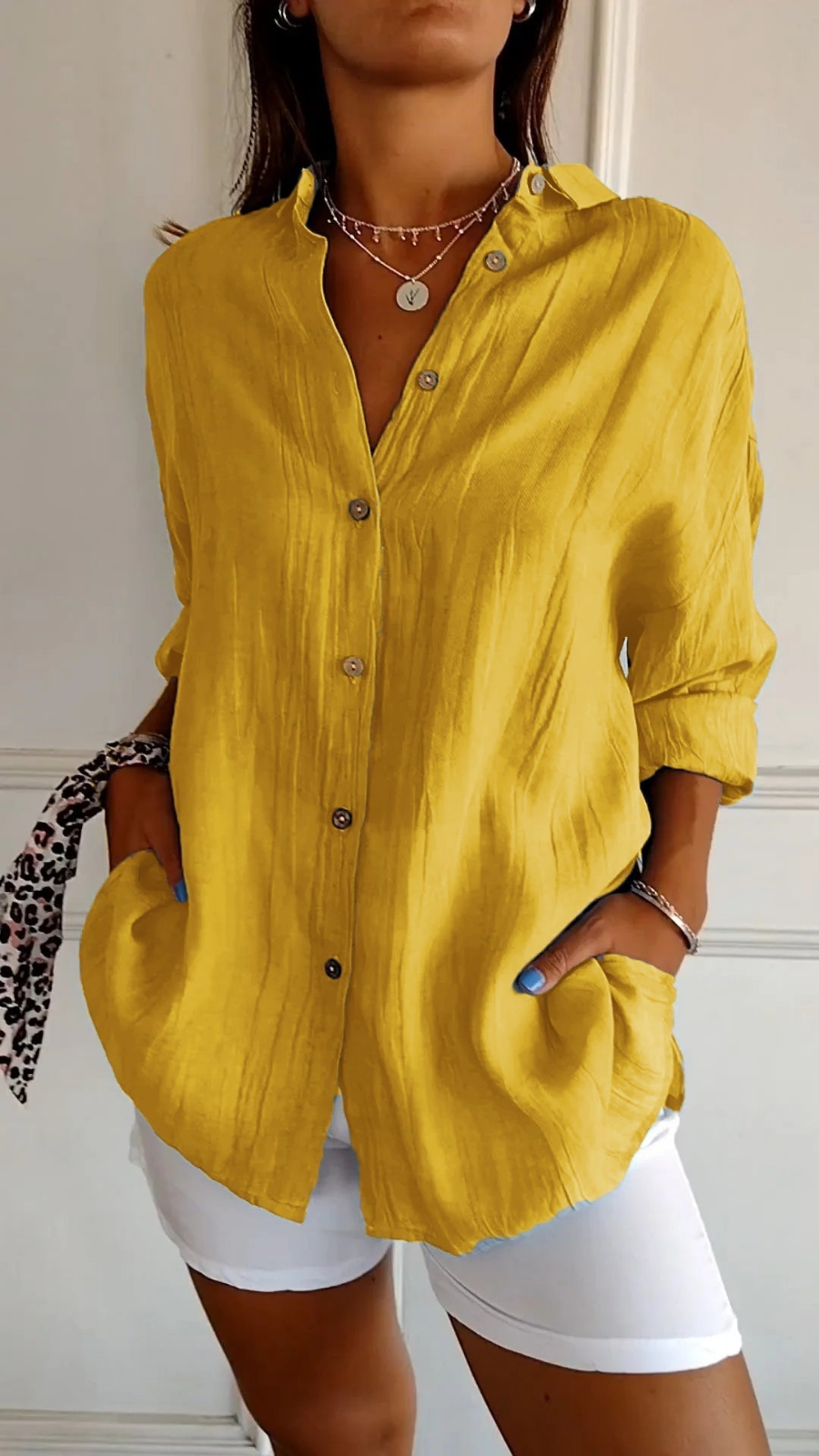 Tilda Oversized Linen Button-Down Shirt — Yellow