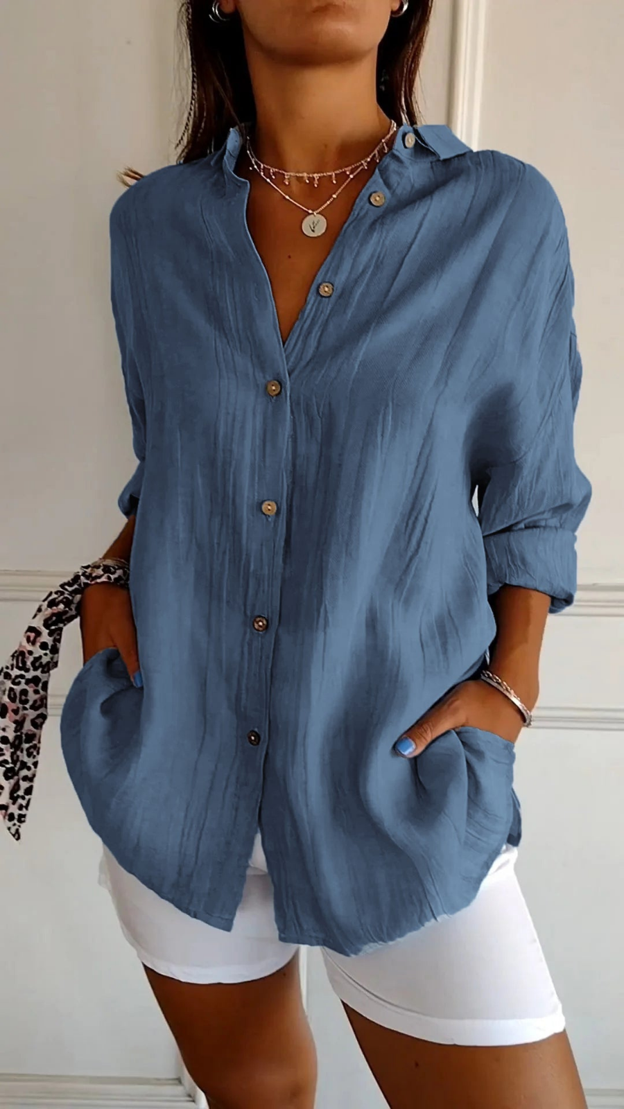 Tilda Oversized Linen Button-Down Shirt — Dark Blue
