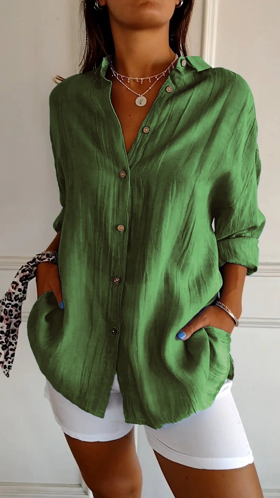 Tilda Oversized Linen Button-Down Shirt — Green