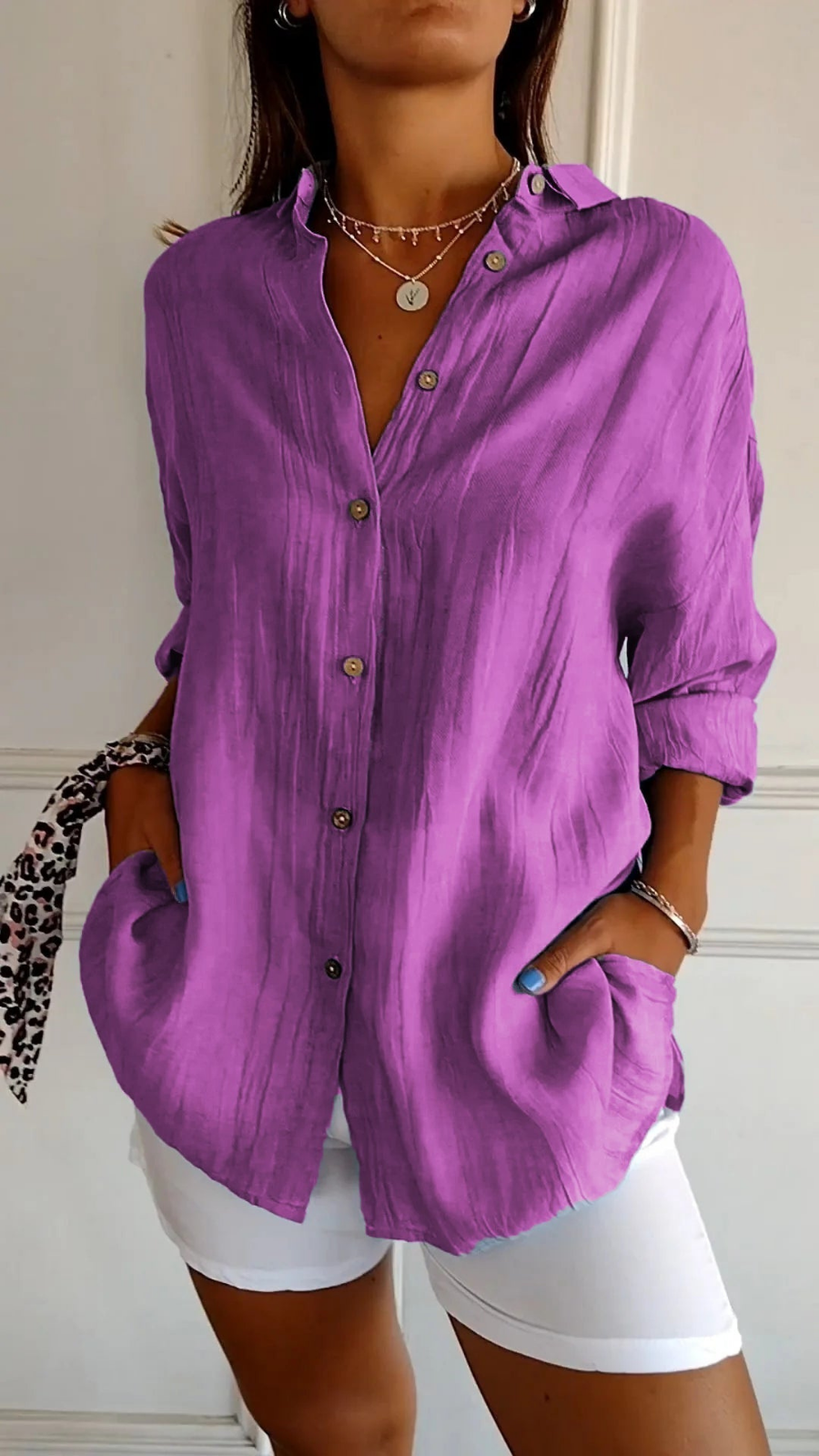 Tilda Oversized Linen Button-Down Shirt — Purple