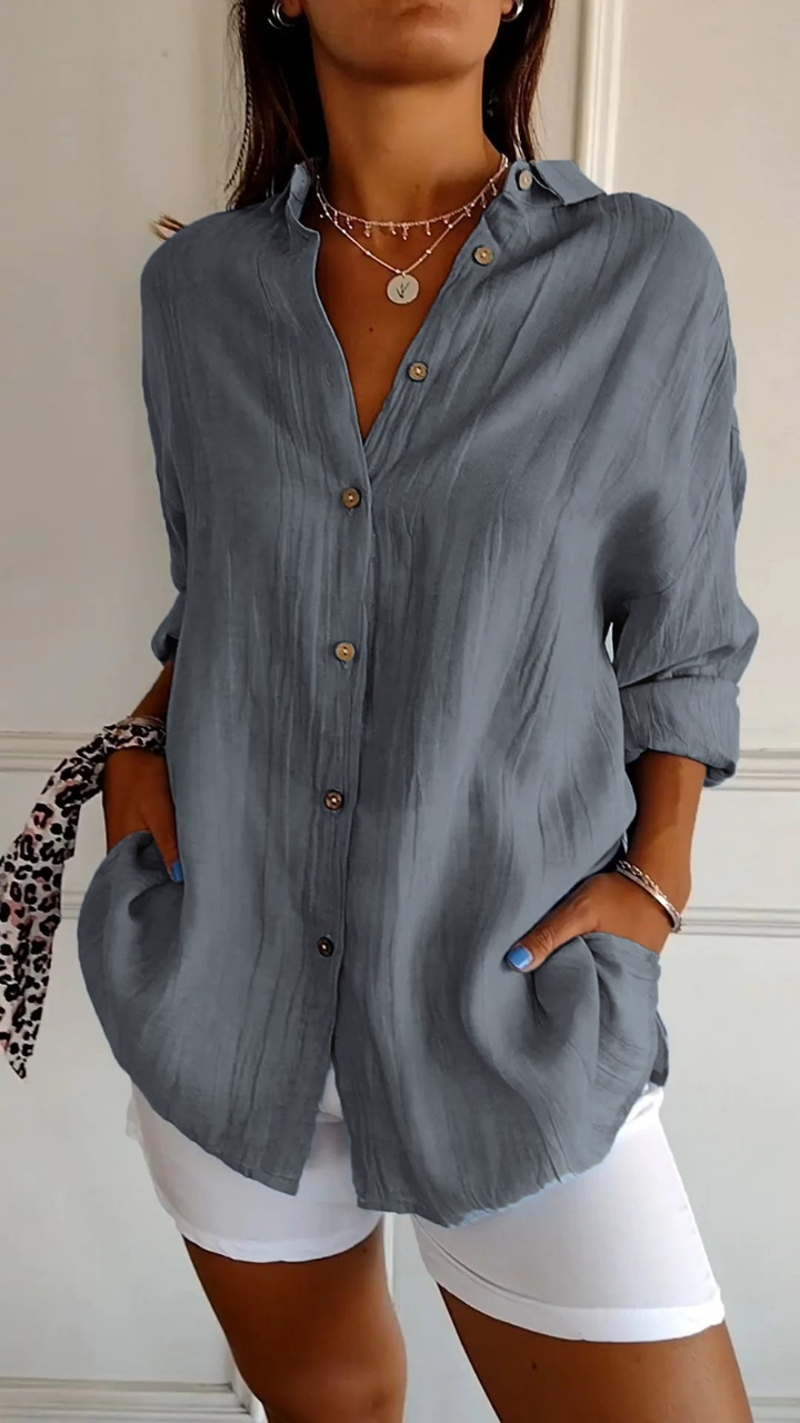 Tilda Oversized Linen Button-Down Shirt — Grey
