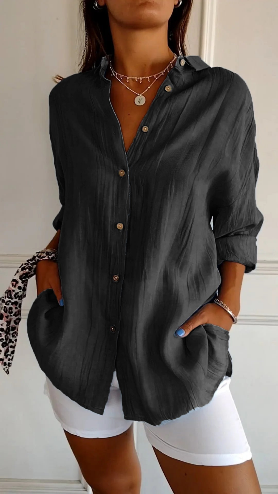 Tilda Oversized Linen Button-Down Shirt — Black