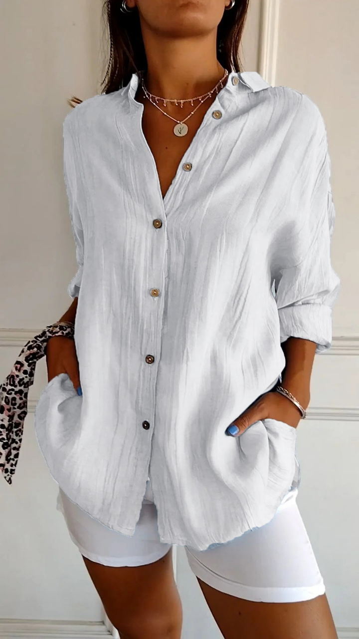 Tilda Oversized Linen Button-Down Shirt — White