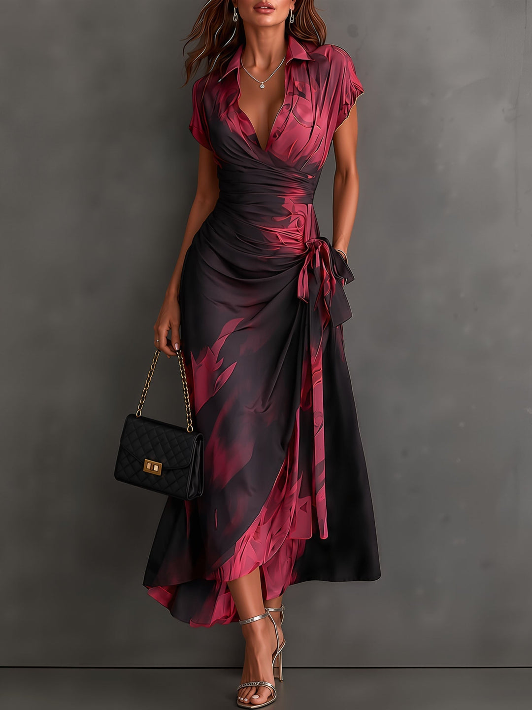 Marguerite Abstract Print Wrap Midi Dress