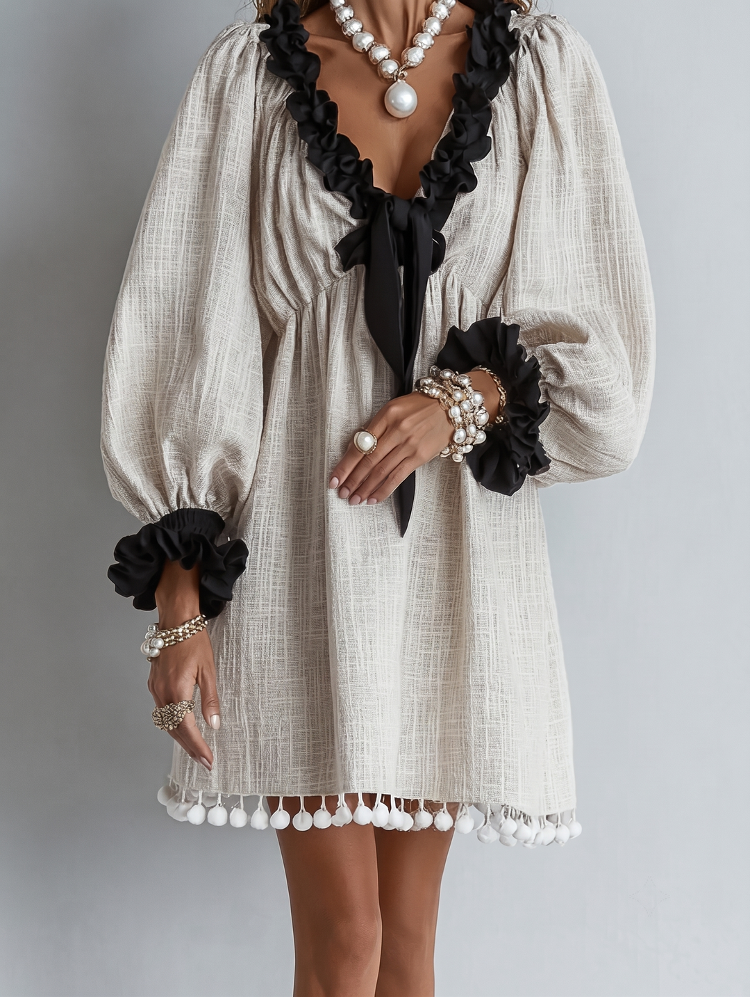 Amabel | Ruffle-Trim Puff Sleeve Mini Dress